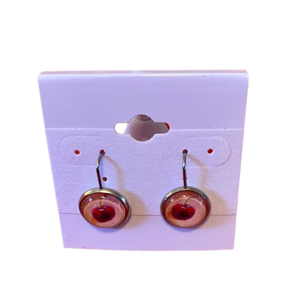 Hand Designed & Crafted Small Button Shaped Cherry Earrings.